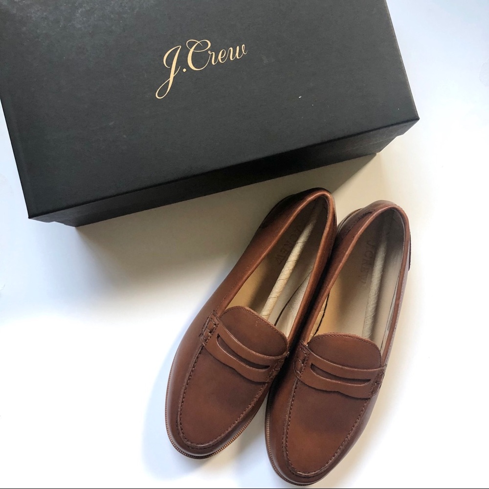 NWT J. Crew Ryan Penny Loafers Leather Pecan